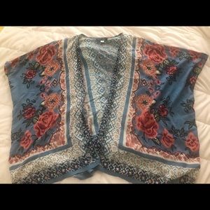 Blue Rain Light blue & pink flowy boho cardigan